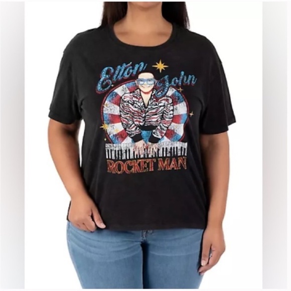 Elton John Tops - Elton John Rocket Man Black Tee